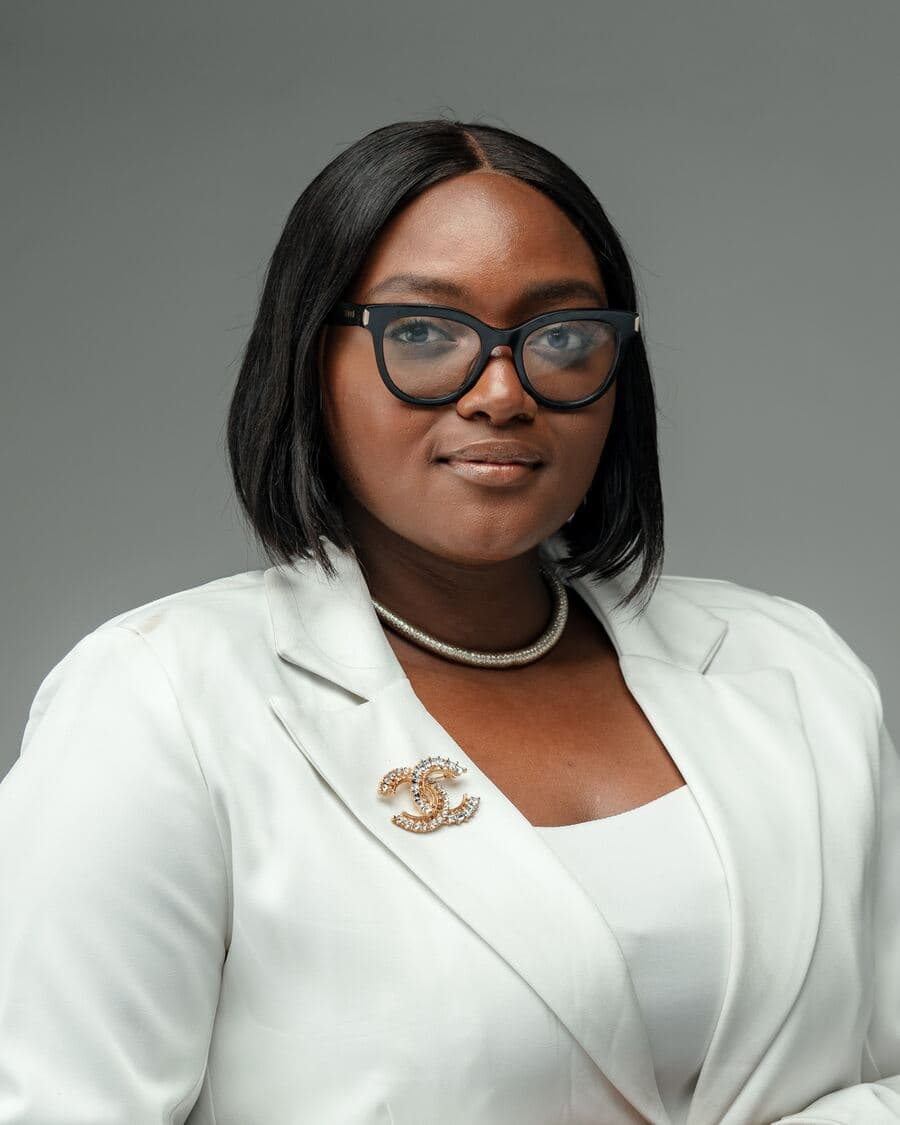 Miriro Munodawafa in a white blazer