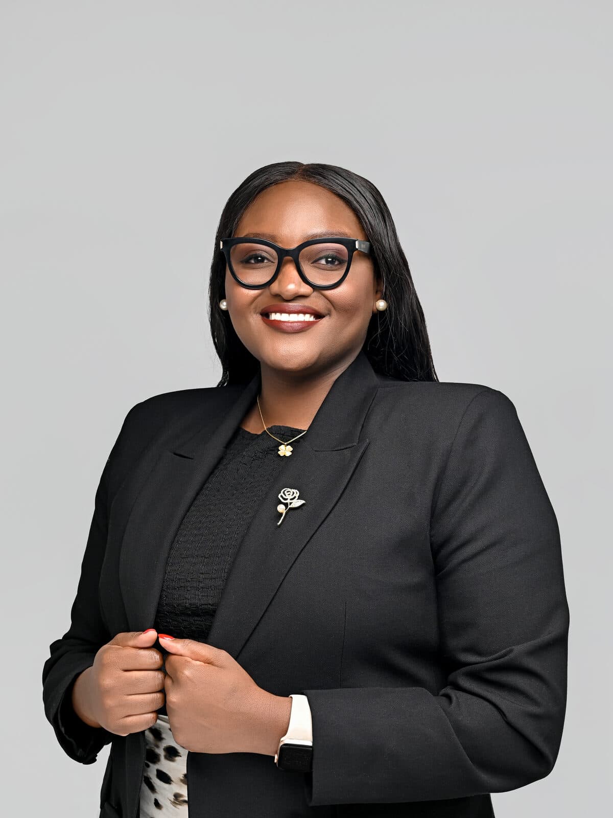 Miriro Munodawafa in a boardroom-ready power suit